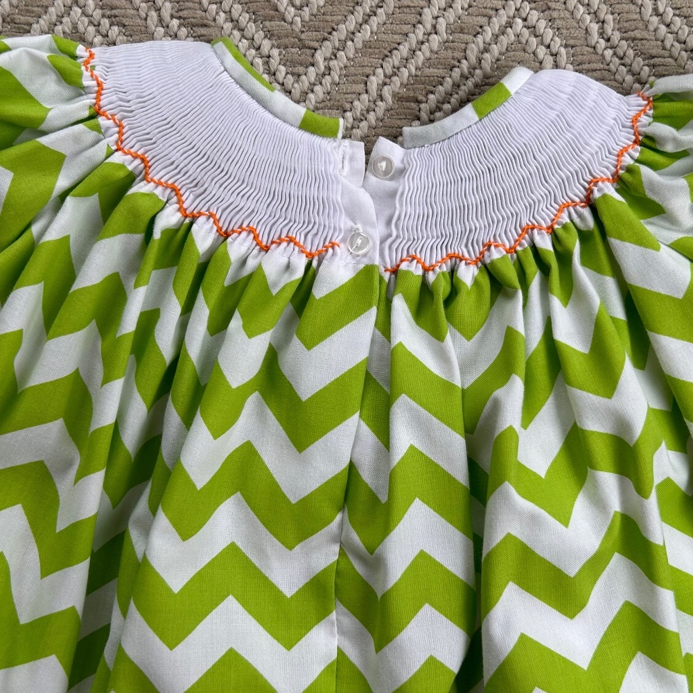 ๐ Smocked Chevron Pumpkin Dress ๐ - Picture 4 of 7